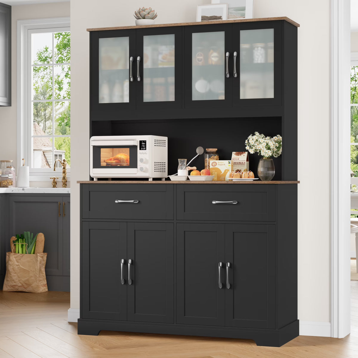 Homfa 71'' Tall 2 Drawer Kitchen Pantry Buffet Hutch, 4 Door Freestanding Cupboard Storage Cabinet, White