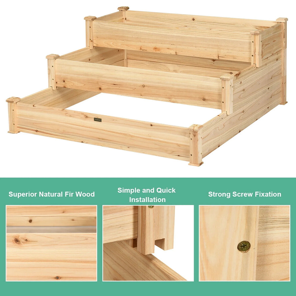 Costway 3 Tier Wooden Raised Vegetable Garden Bed Elevated Planter Kit Outdoor Gardening