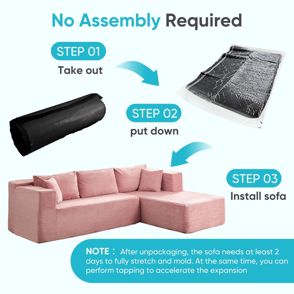 ZAFLY 106" Cloud Sectional Couch with Chaise, No Assembly Required L Shaped Sleeper Sofa, Oversized Deep Seat Modular Couches and Sofas for Living Room - Right, Black