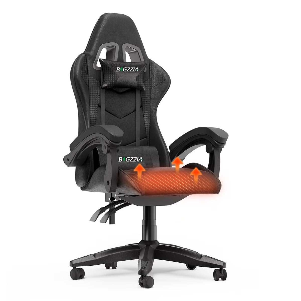 Bigzzia Gaming Chair with Heated Cushion, High Back Video Game Chairs with Pillow and Lumbar Support, Green