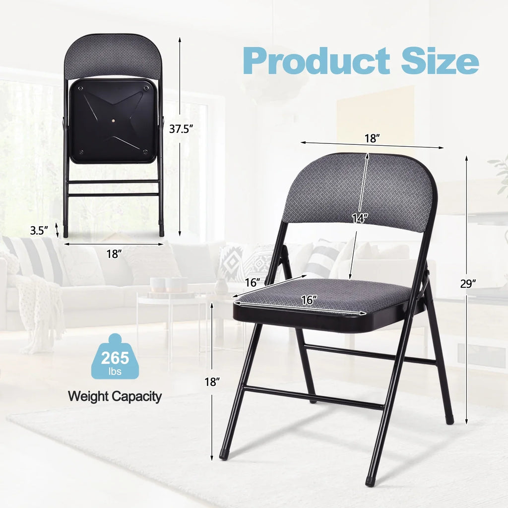 BLACK JAGUAR Fabric Padded Folding Chair Portable Dining Chairs Pack of 4
