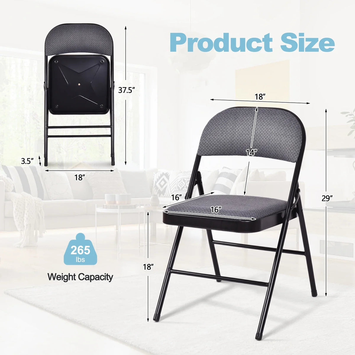 BLACK JAGUAR Fabric Padded Folding Chair Portable Dining Chairs Pack of 4