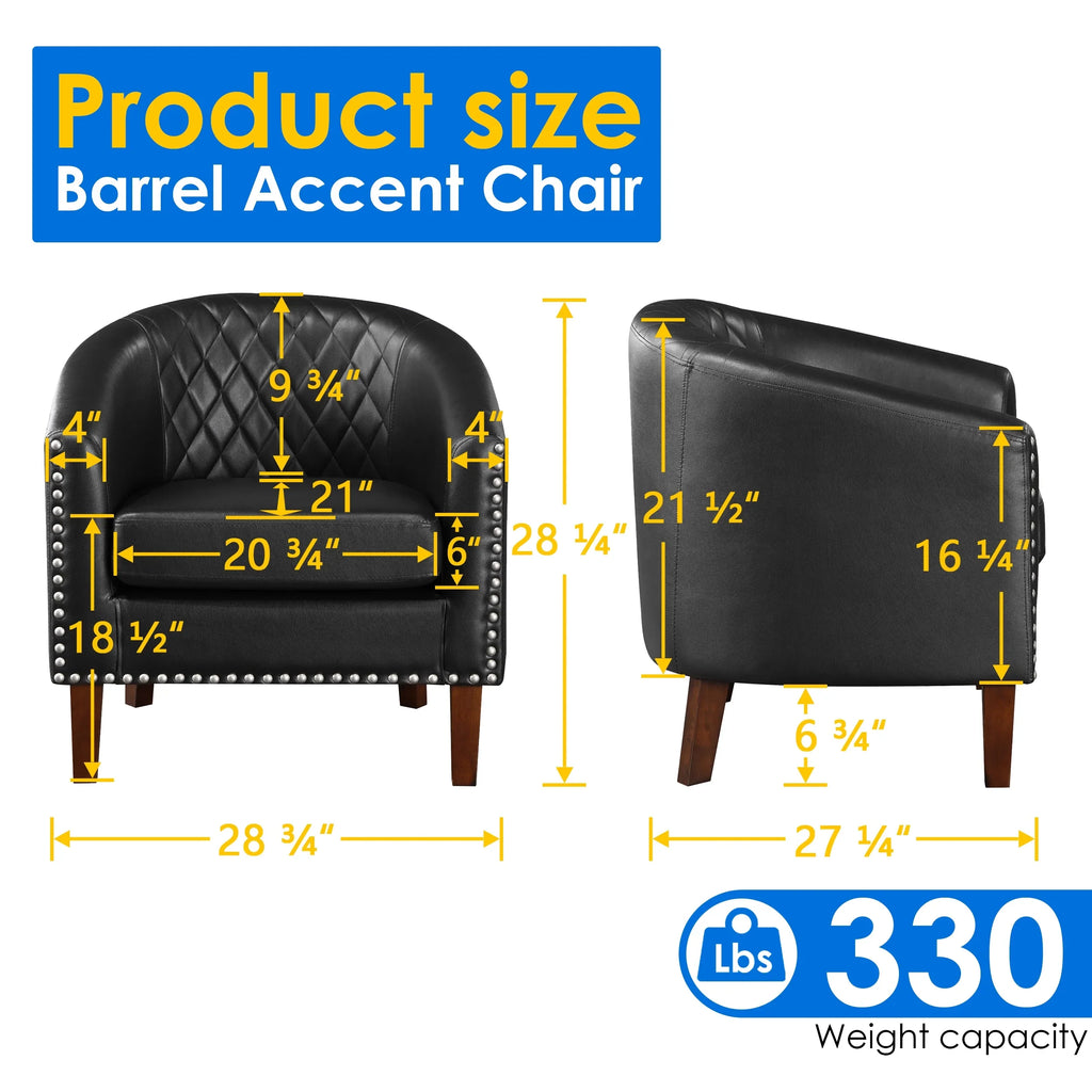 Barrel Accent Chair for living room, modern Leather Club Barrel Chair comfy Reading Armchair for Bedroom, Brown