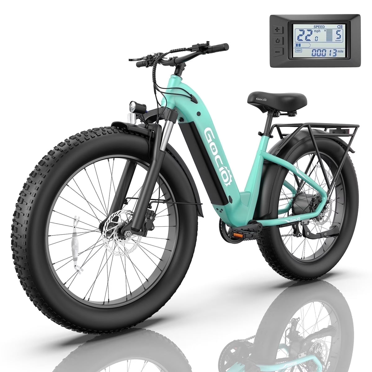 Gocio Electric Bike for Adults, 26" Fat Tire E-Mountain Bike, 1350W Peak Motor 48V 15Ah Battery, 22MPH 7-Speed Ebike for off Road, UL 2849