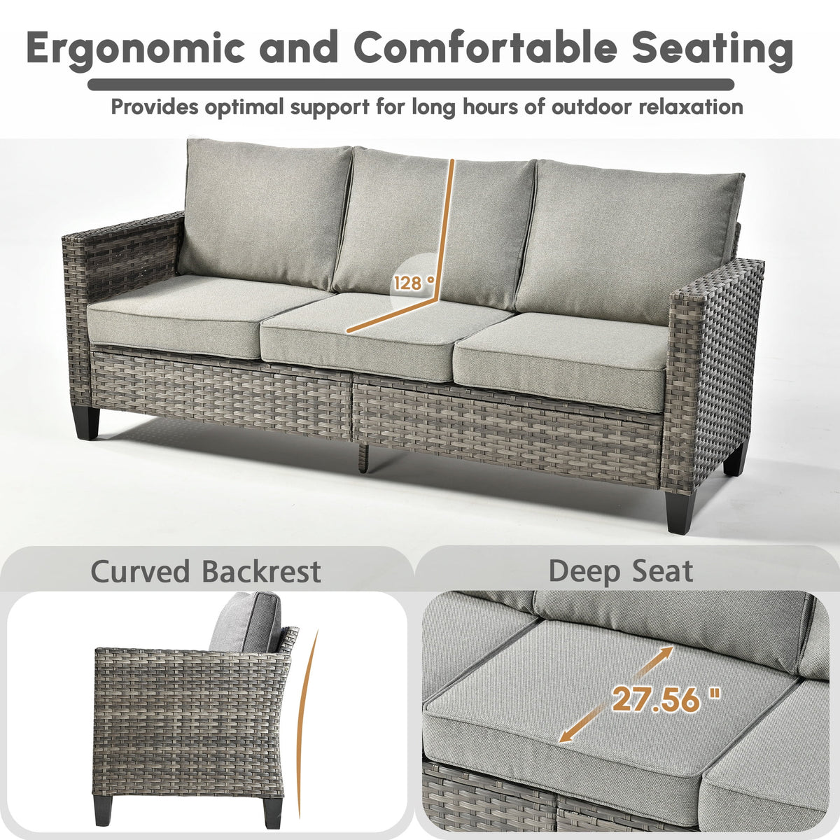 Ovios 5 Pieces Outdoor Patio Furniture Set Wicker Rattan Outdoor Conversation Comfortable Sectional Sofa with Steel Frame, Grey
