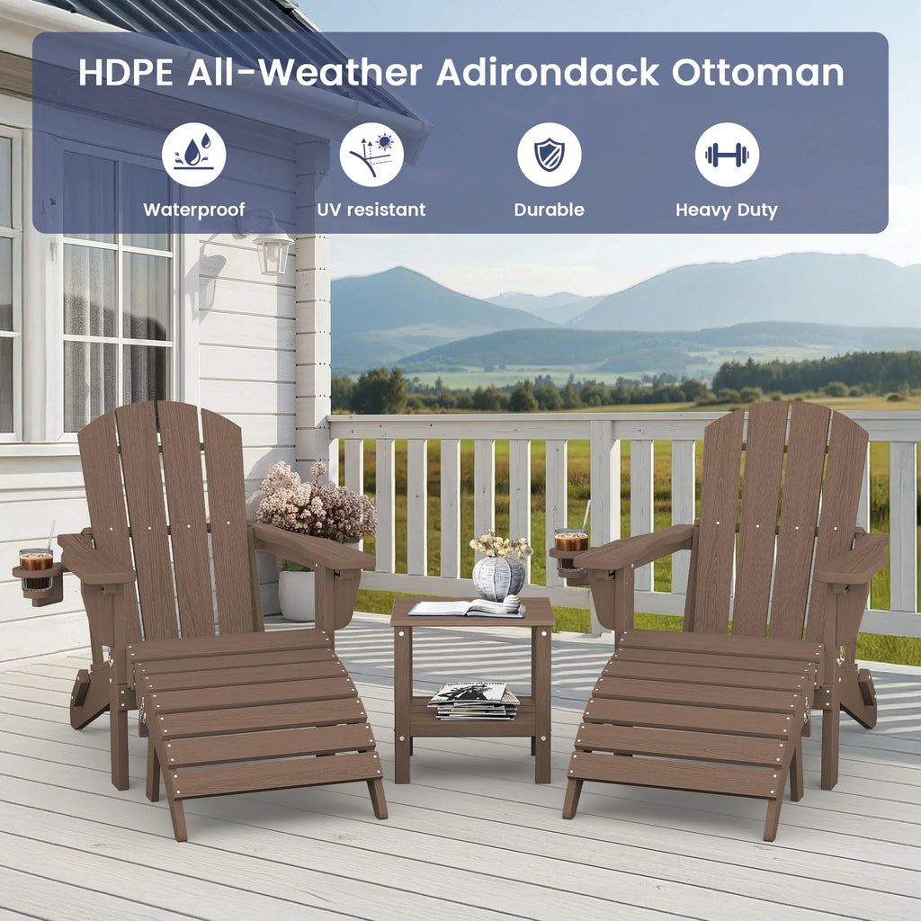 SERWALL Outdoor Adjustable Folding HDPE Adirondack Chairs Set of 2 with Cup Holder, Gray