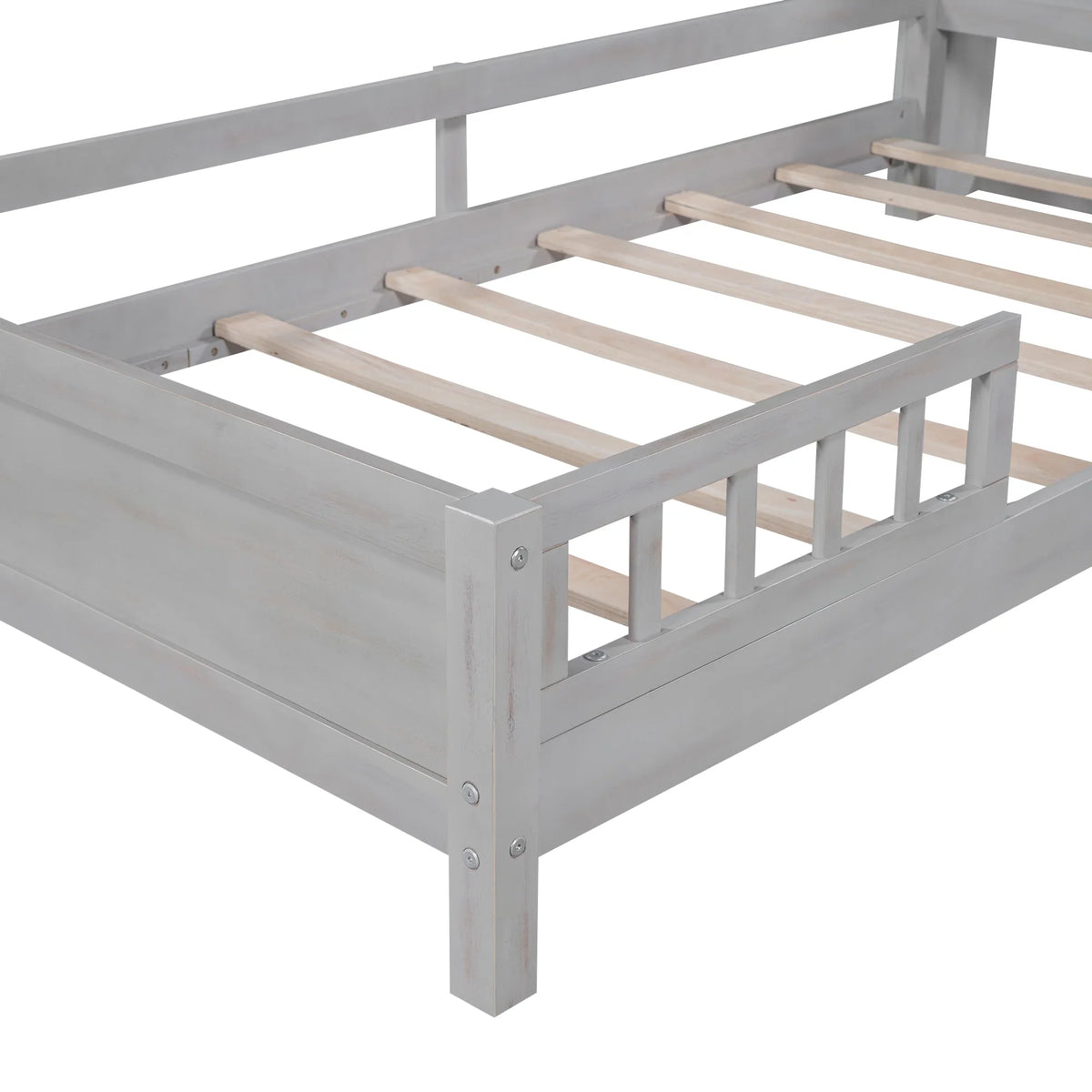 Euroco Wood Twin Size Platform Bed with Storage Headboard, Shelves and LED Light for Kids, Gray