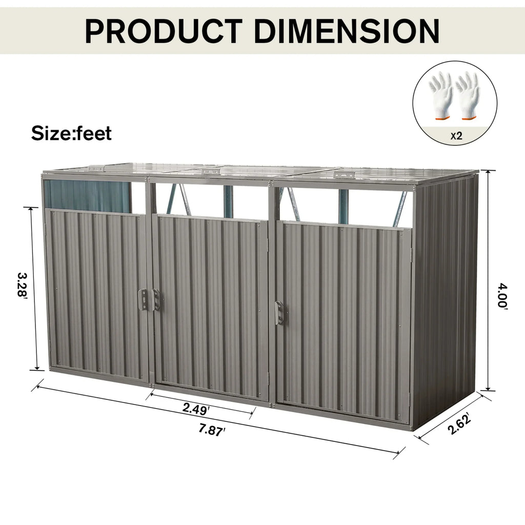 JXXRZ Metal Garbage Bin Shed for 2 Trash Cans with Lockable Doors and Lids,Galvanized Steel Garbage Bin Storage Shed for Garden Yard Lawn, Black