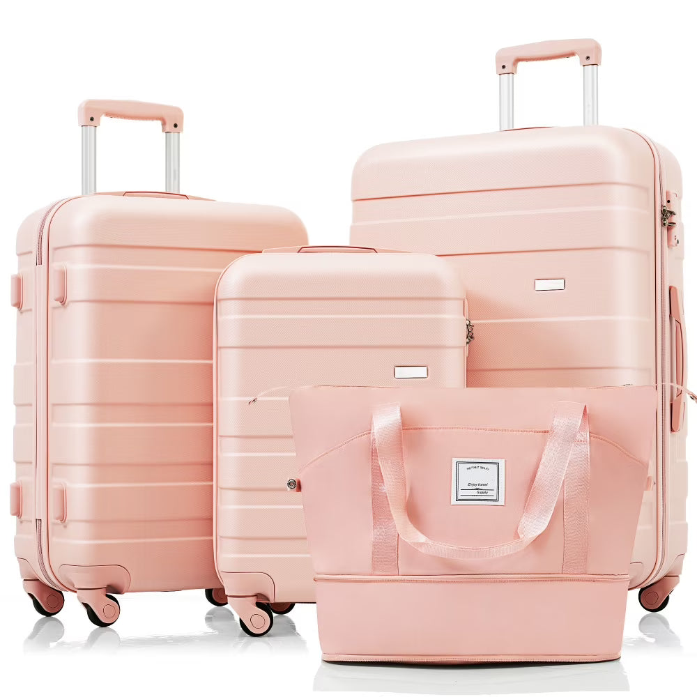 Luggage Sets 4 Piece, ABS Durable Suitcase with Travel Bag, Carry On Luggage Suitcase Set with 360" Spinner Wheels