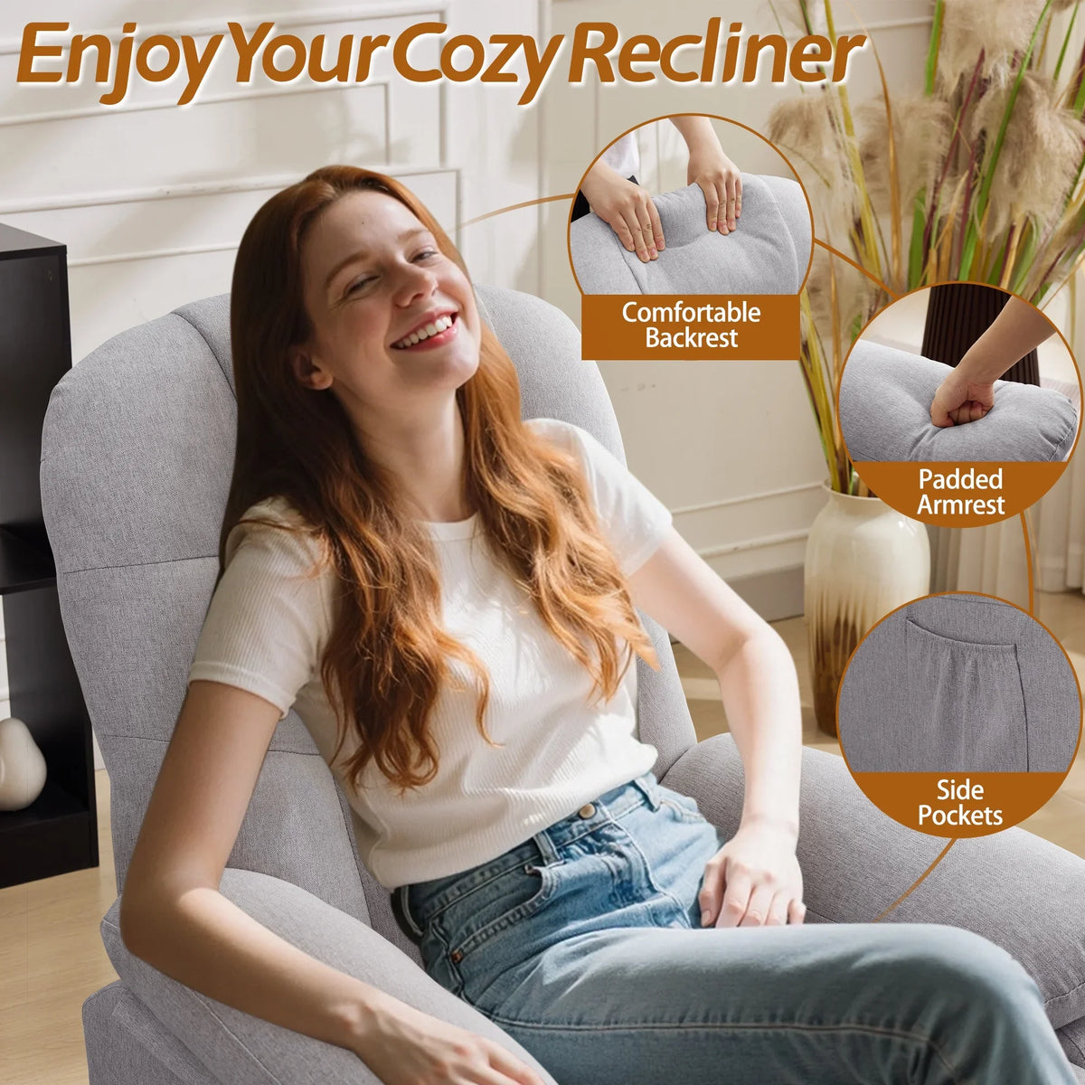 Korser Manual Swivel Rocker Recliner Chair for Living Room,Small Recliner Sofa for Small Spaces,Linen Fabric,Dark Black