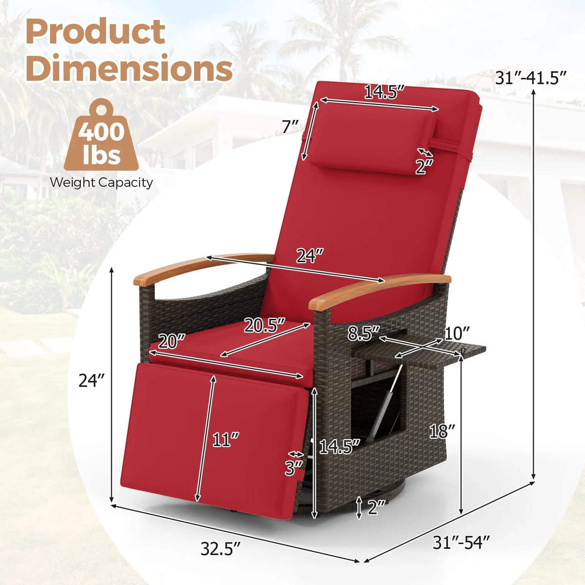 Costway Outdoor 360" Swivel Rattan Recliner Chair Patio Wicker Chaise Lounge Chair Beige