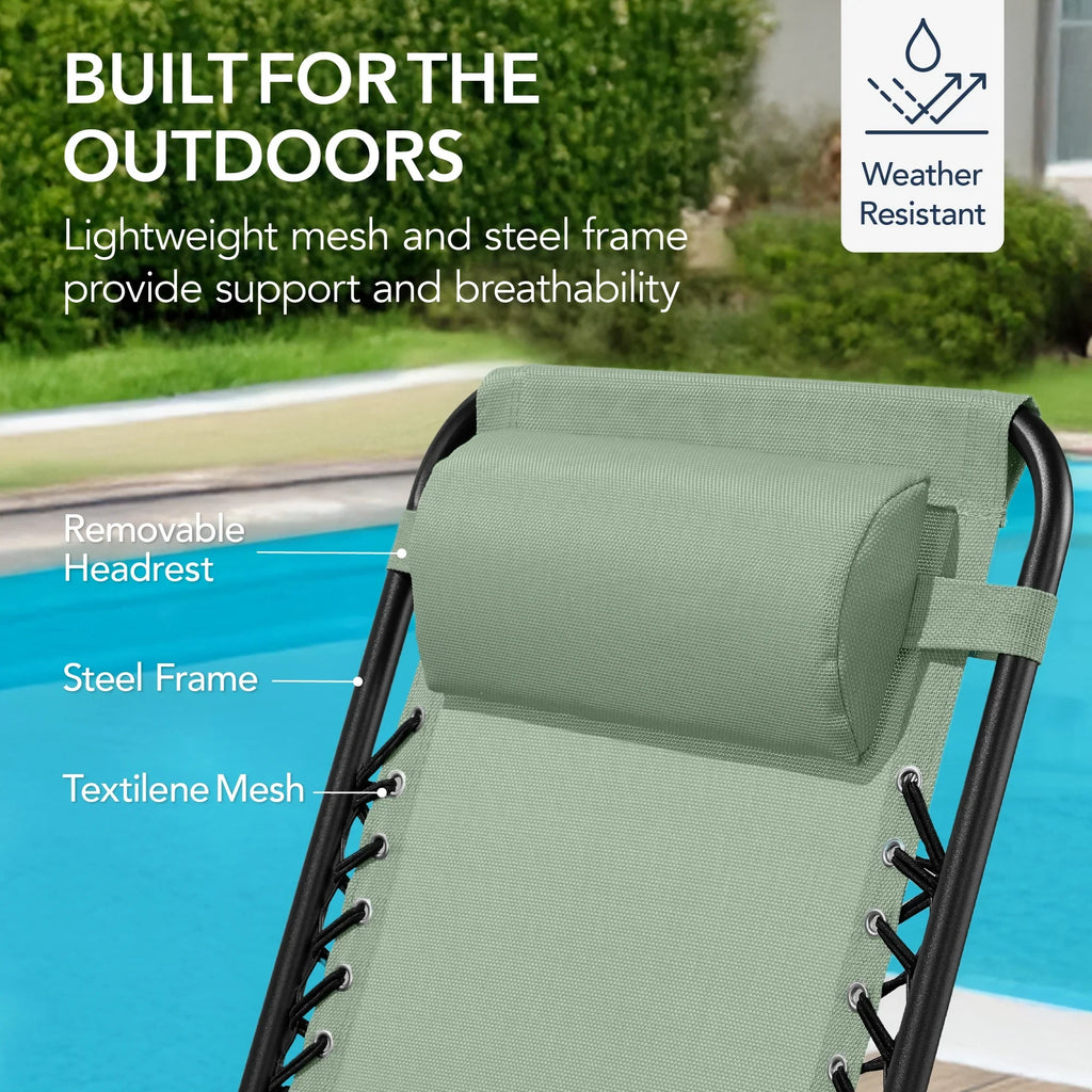 Best Choice Products Folding Outdoor Zero Gravity Rocking Lounge Chair w/ Headrest Pillow - Black