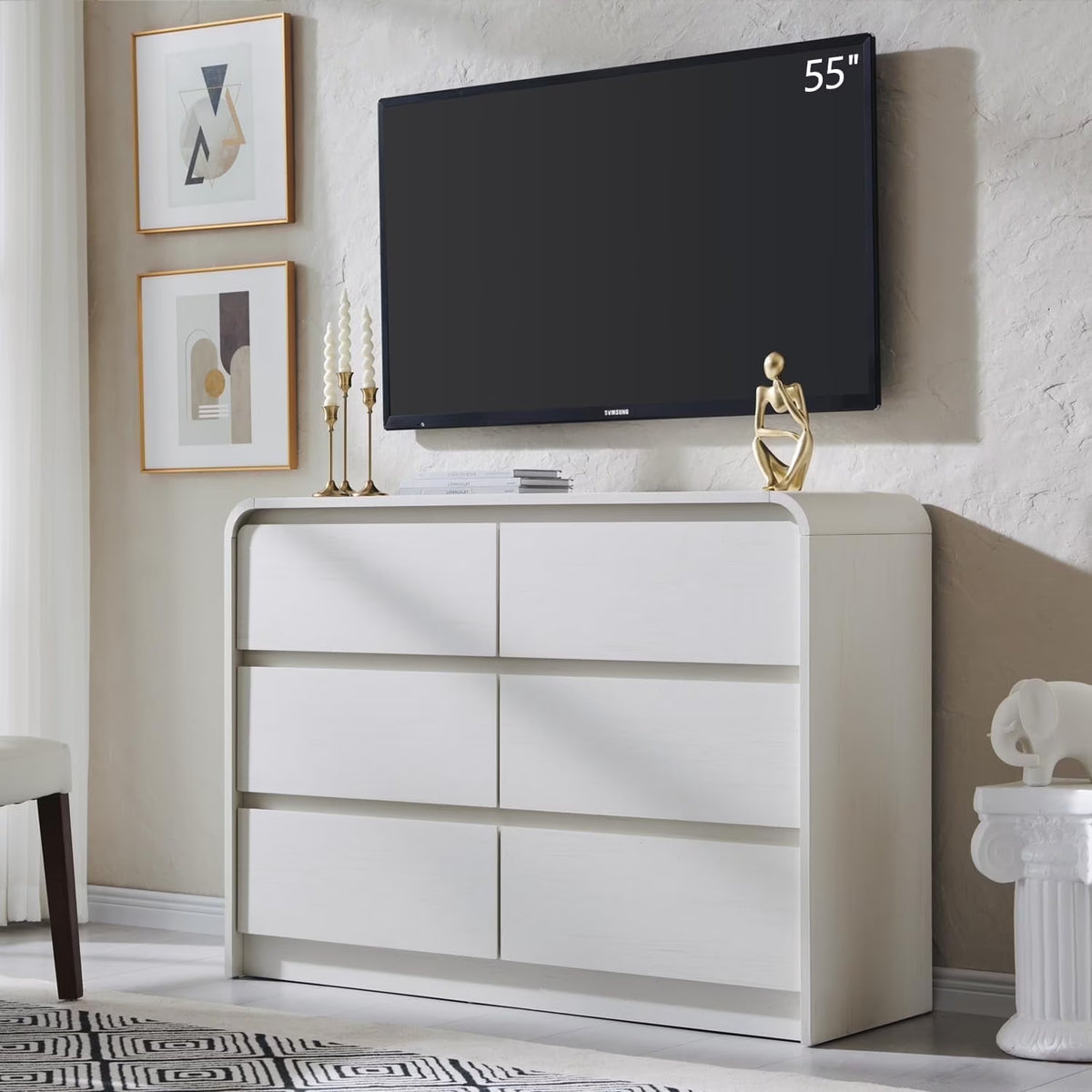 MIHOVER Modern 5 Drawer Vertical Dresser - 45'' Wood Storage Cabinet with Assembly, Chest of Drawers for Bedroom & Living Room