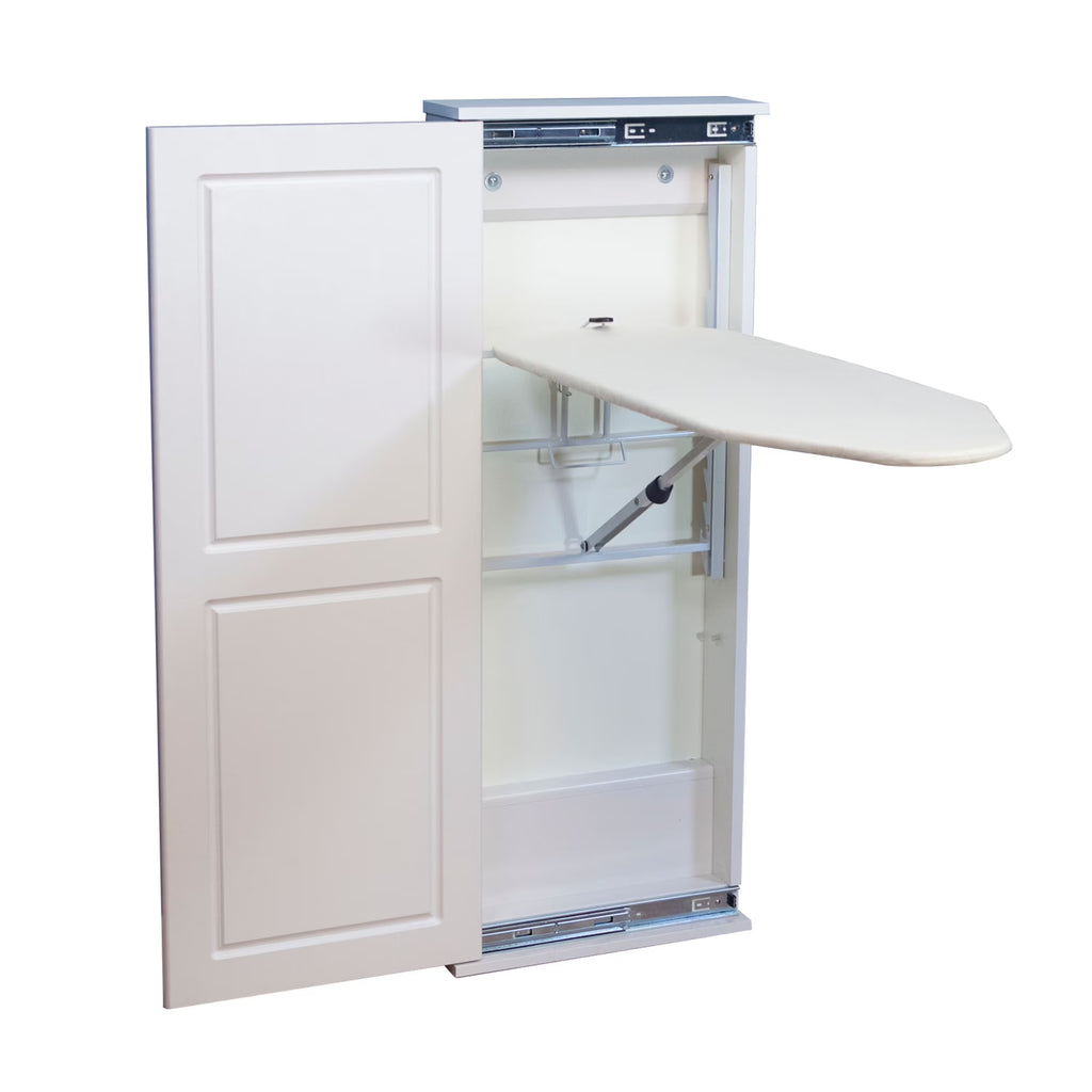 Household Essentials Iron a. n Fold Wall Ironing Board Cabinet, Built-In Ironing Board, Sturdy MDF, Melamine Cabinet, 7 Height Settings, Mounts Securely to Wall, Includes Pad with Cover, White