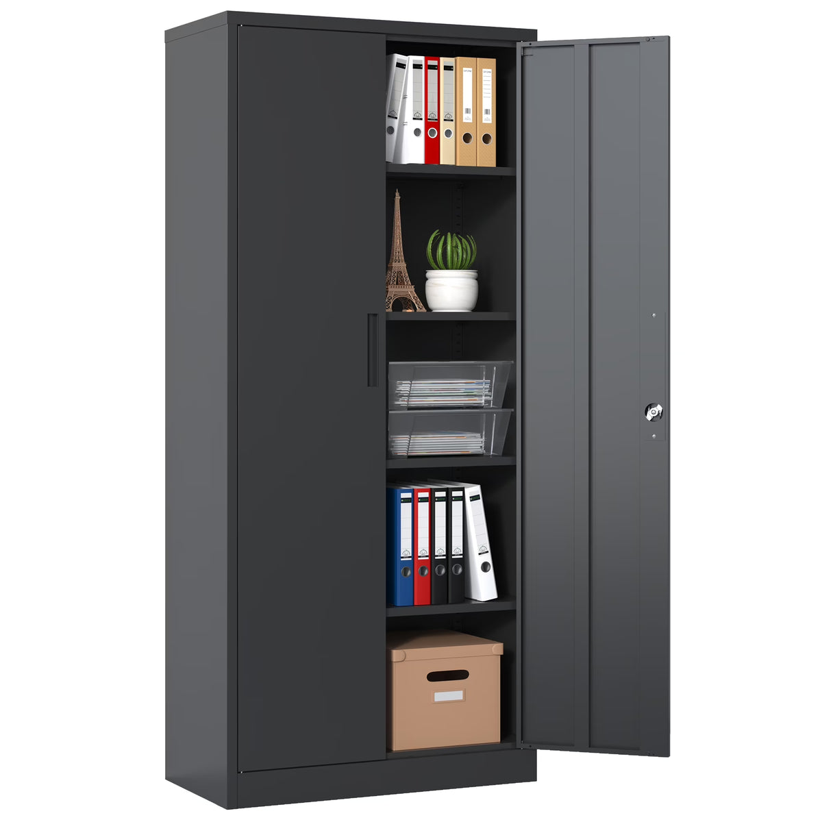Garage Storage Cabinet with Doors and 4 Adjustable Shelves, Alvantor 72" Tall Metal Garage Cabinet, Lockable Tool Storage Cabinets for Garage, Home, Office Black