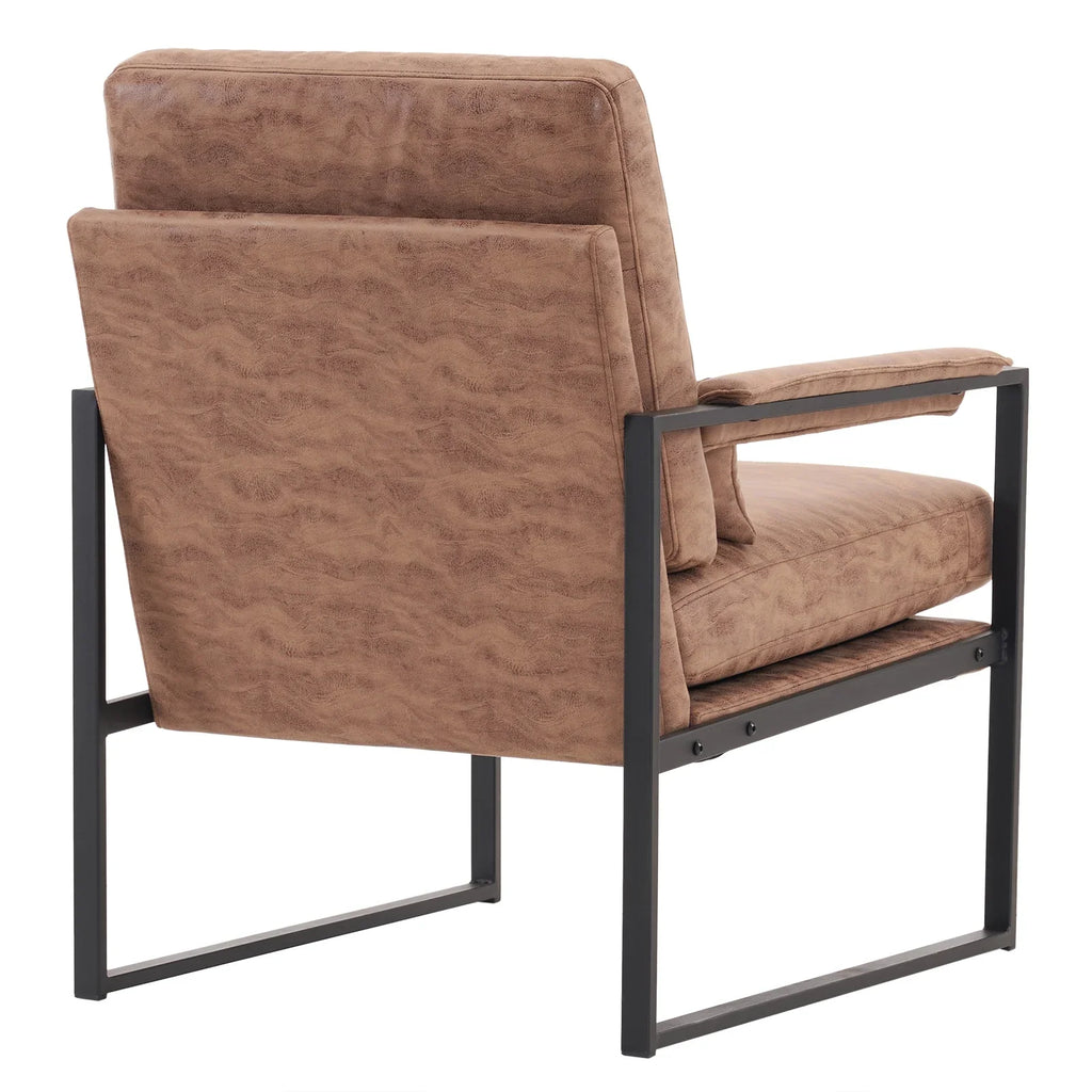 Ktaxon Accent Chair Lounge Armchair Modern Linen Fabric Upholstered Single Sofa with Black Coated Metal Frame Creamy White and Brown