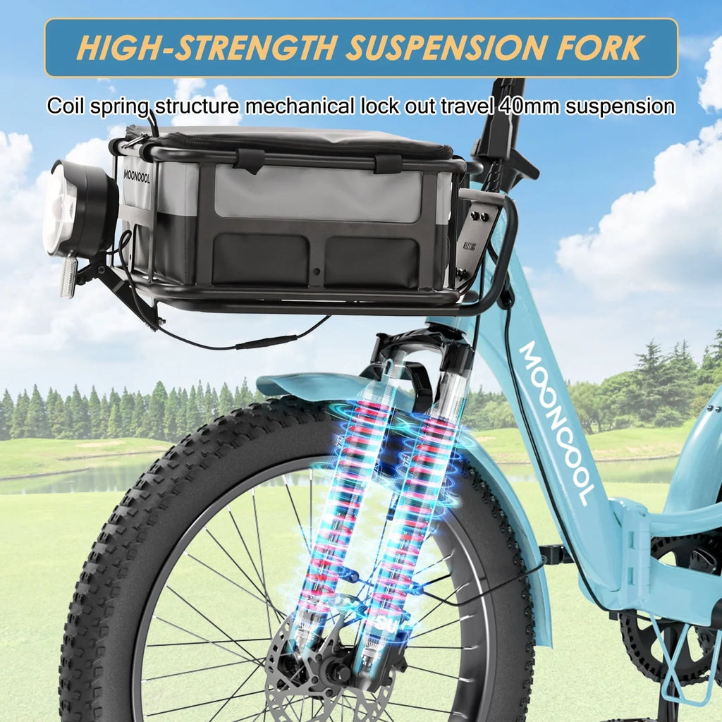 MOONCOOL TK1 Folding Electric Tricycle for Adults,48V 14.5Ah Removable battery, 500W"Peak 1000w"Motor, 20" Fat Tire Step-Thru 3Wheel Electric Bicycle w/Front&Rear Baskets, Certified to UL 2849 by SGS