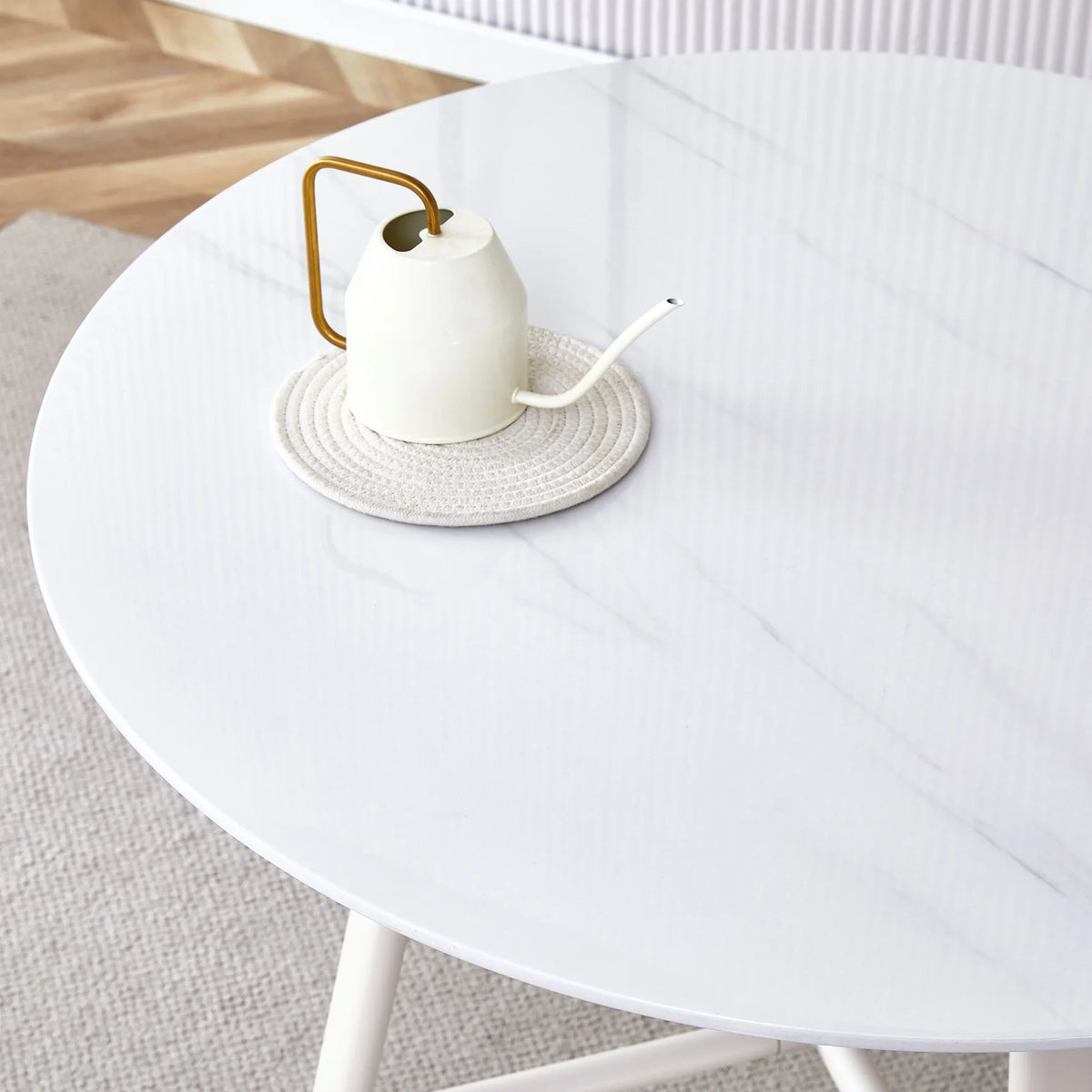 PORKISS Round Dining Table for 4 People, Wood Kitchen Dining Table with Metal Legs, Modern Dining Room Tables for Kitchen Living Room, White #2