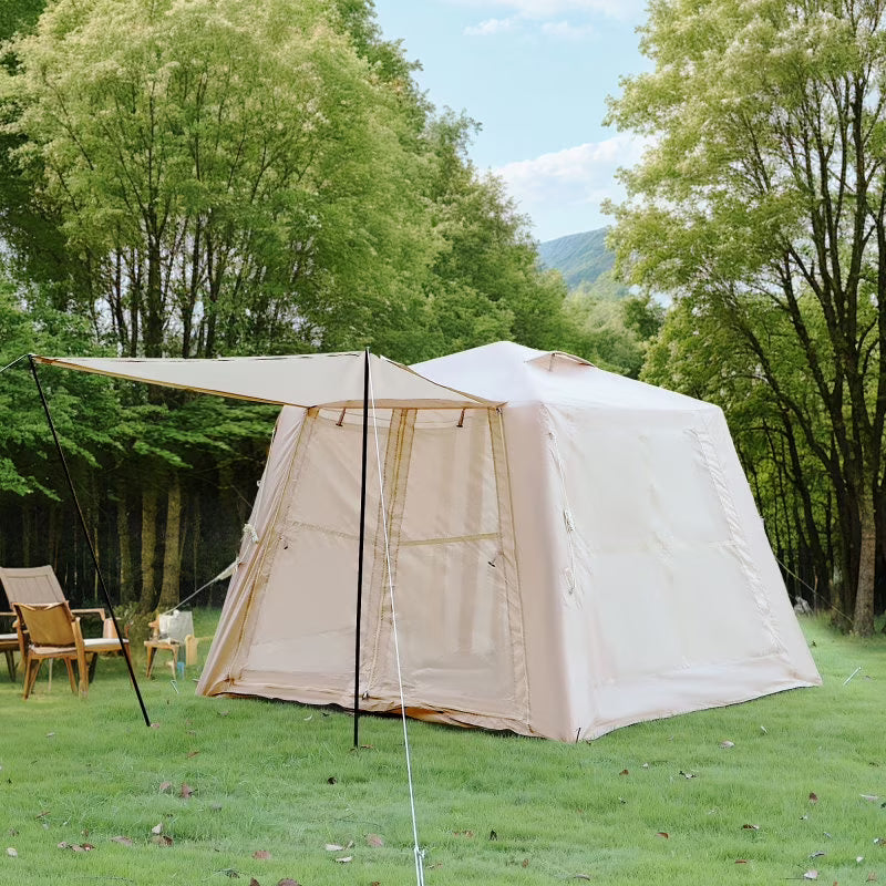 Beige 5.76 �O Inflatable Camping Tent (4-Season: Canopy+Hand Pump, 2-3 Person Waterproof Oxford, Easy Setup Glamping Tent)