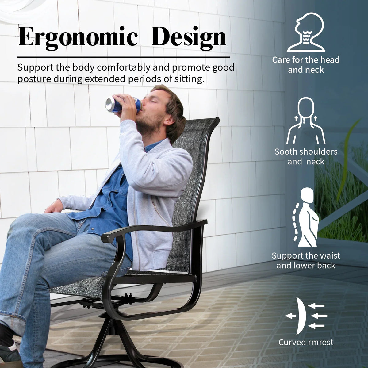Patio Swivel Chairs Set of 2, Outdoor High Back Rocker Dining Chairs with All-Weather Textilene Mesh and Metal Frame, Comfortable Swivel Chairs for Patio, Garden, Deck, and Backyard (Beige)