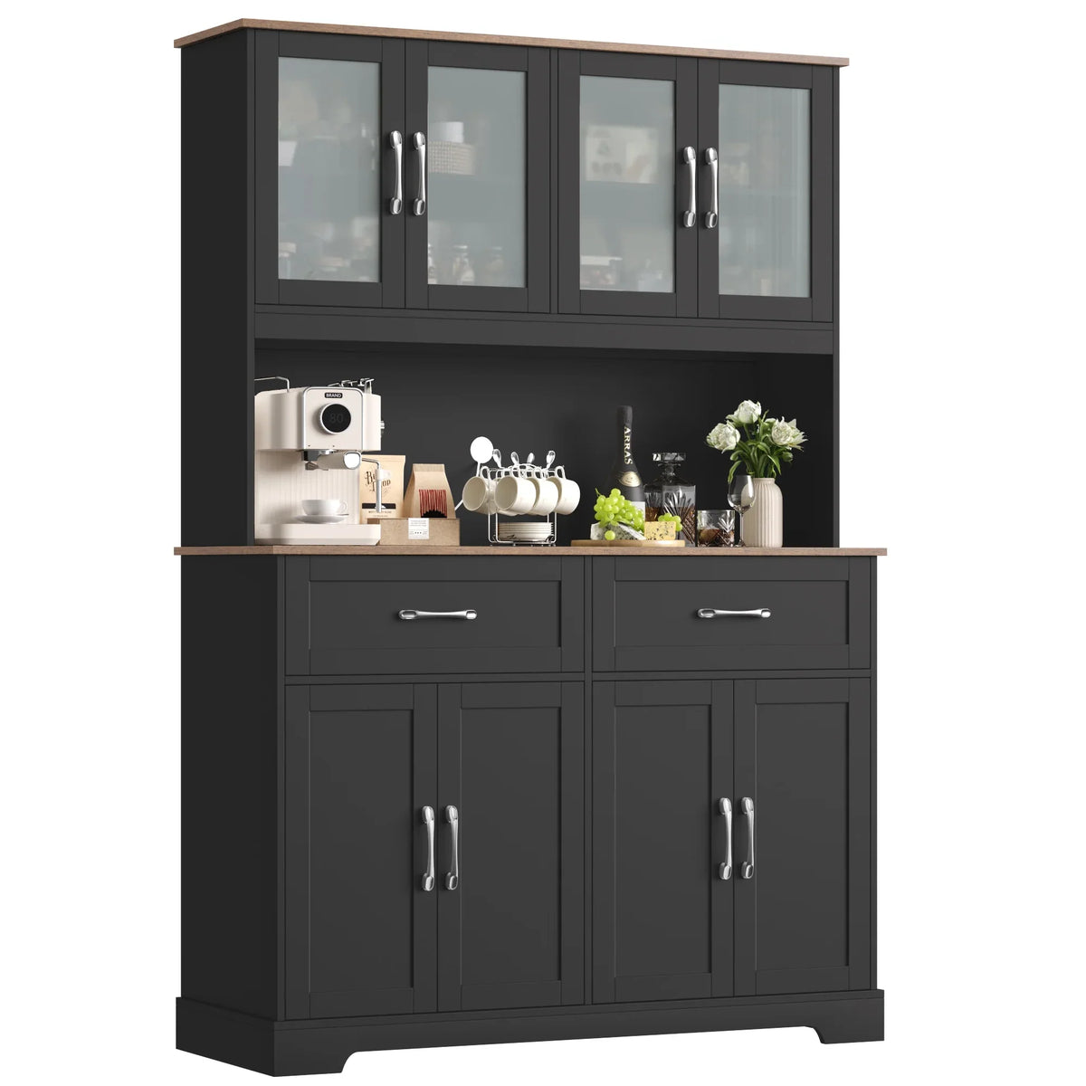 Homfa 71'' Tall 2 Drawer Kitchen Pantry Buffet Hutch, 4 Door Freestanding Cupboard Storage Cabinet, White