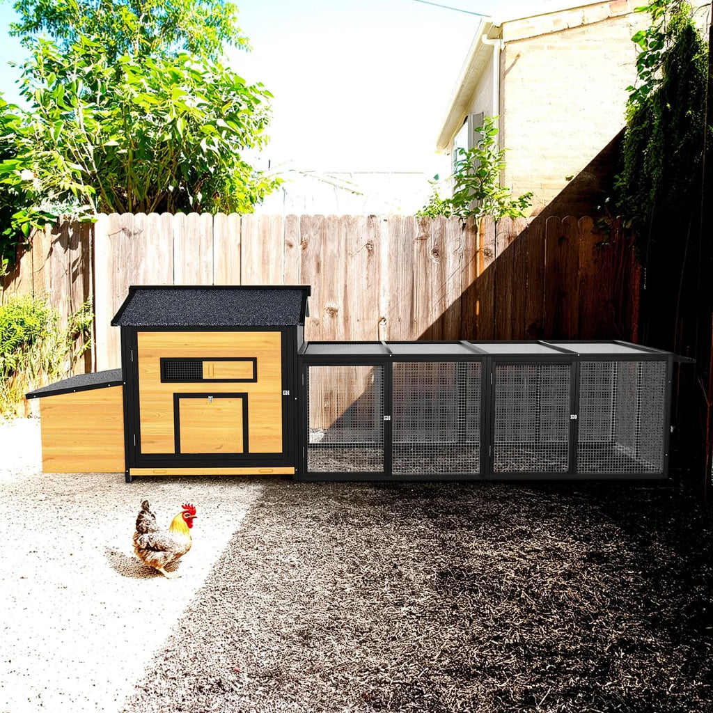 Pefilos 112" Large Outdoor Wooden Chicken Coop with Run, Slide-Out Tray, Rabbit Hutch Poultry Cage, Hen House with Nest Box, Gray
