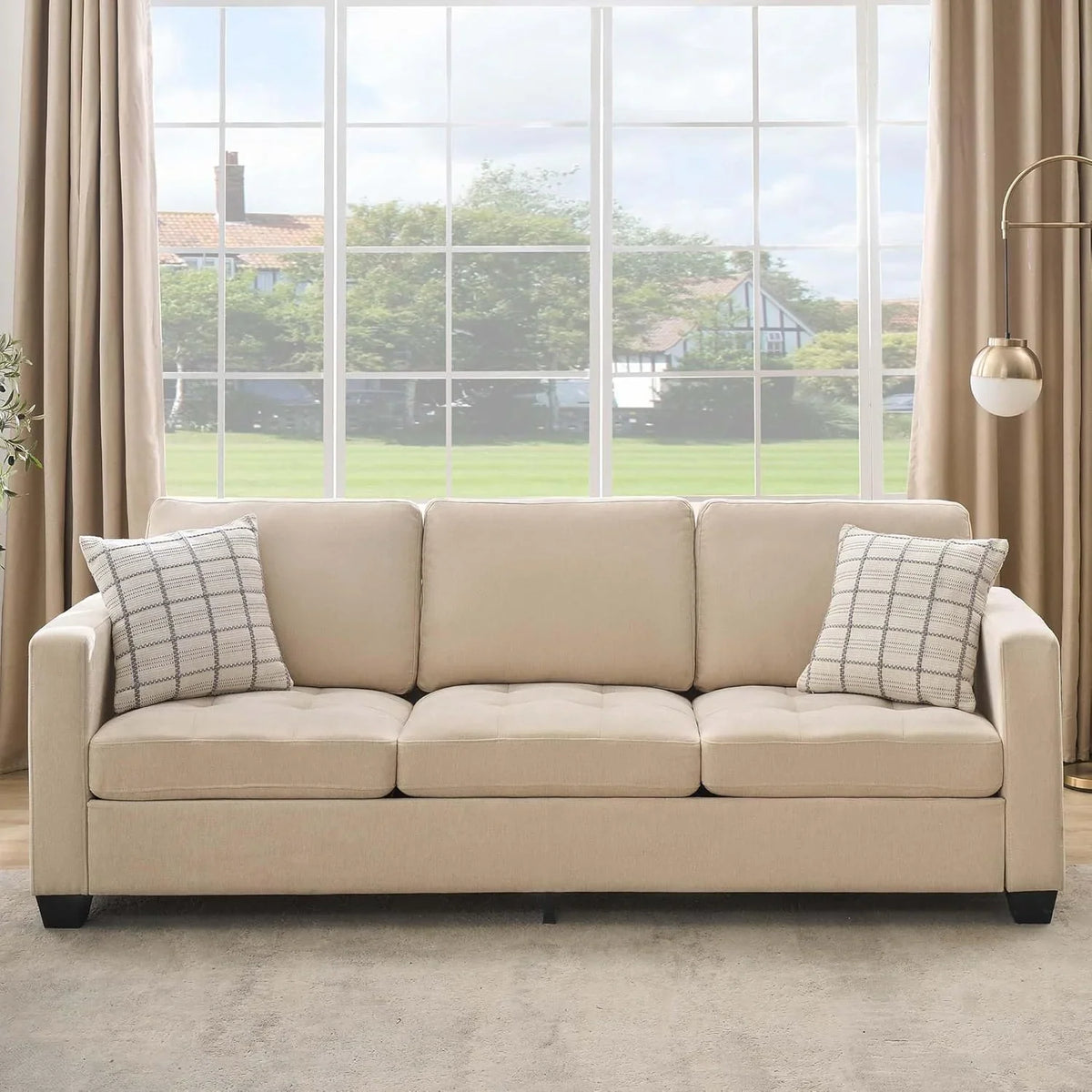 GarveeHome 3 Seat Sofa Couch, 89" Modern Sofa with Armrests, Comfy Couch Sofa with Extra Deep Seat Couches for Living Room Bedroom Apartment and Office, Chenille Beige