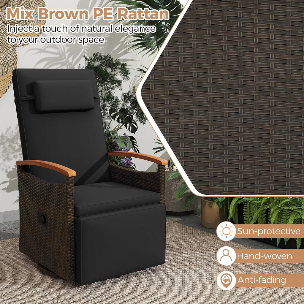 Costway Outdoor 360" Swivel Rattan Recliner Chair Patio Wicker Chaise Lounge Chair Beige