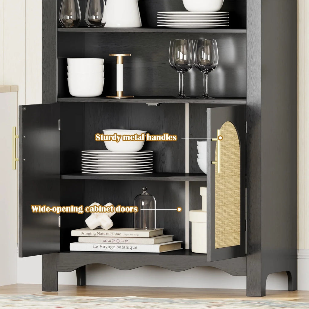 LAZZO 73-Inch Tall Arched Kitchen Pantry Storage Cabinet, 2 Doors, Brown