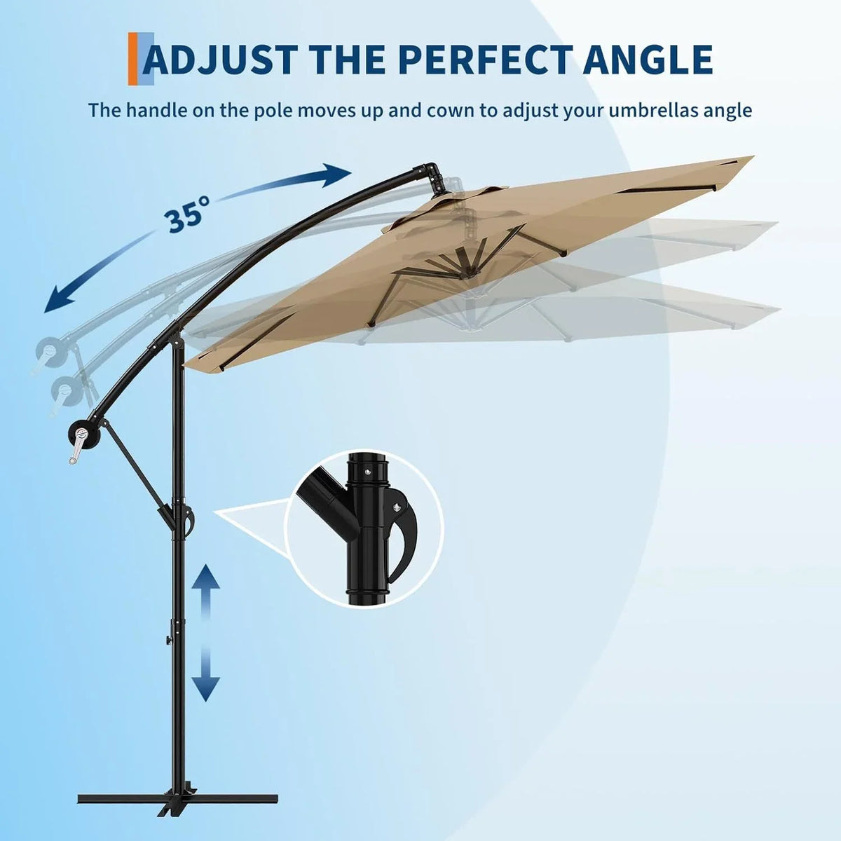 Emorefun Cantilever Umbrella, 10ft Heavy Duty Patio Umbrella with Easy Lift & Tilt Adjustment, Large Outdoor Umbrella for Deck Pool Garden Backyard, Navy Blue