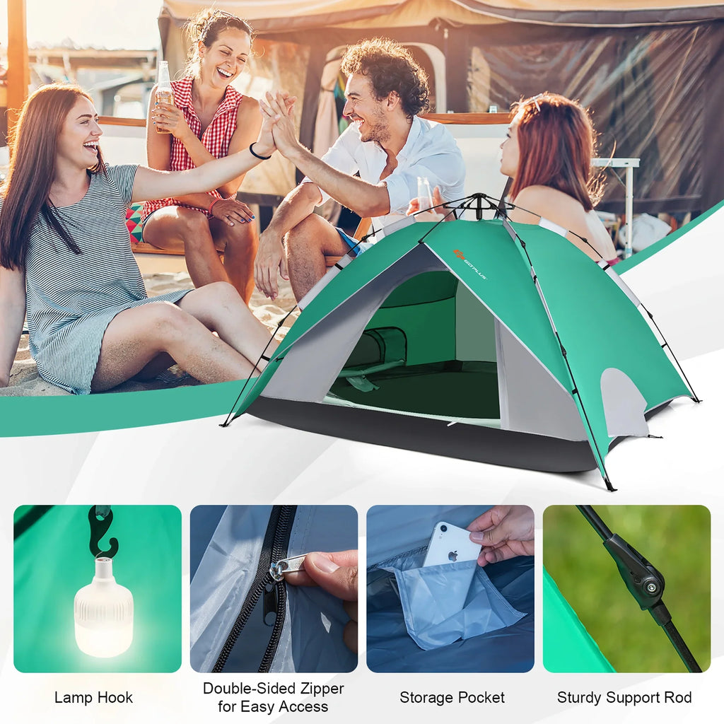 Goplus 4 Person Instant Pop-up Camping Tent 2-in-1 Double-Layer Waterproof Tent Blue