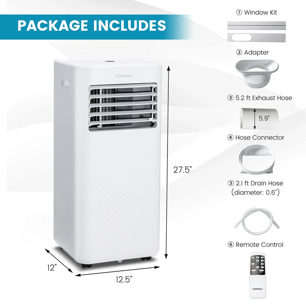 Costway 5000 BTU (8000 BTU ASHRAE) Portable Air Conditioner 4-in-1 AC Unit with Cool Fan Dehum Sleep Mode