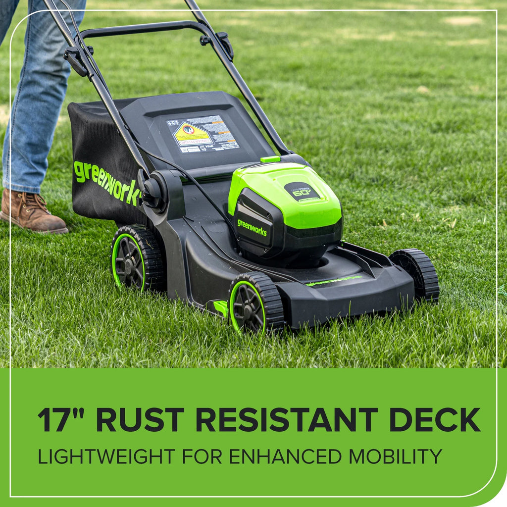 Greenworks 60V 17" Cordless Battery Push Lawn Mower w/ 4.0Ah Battery & Charger