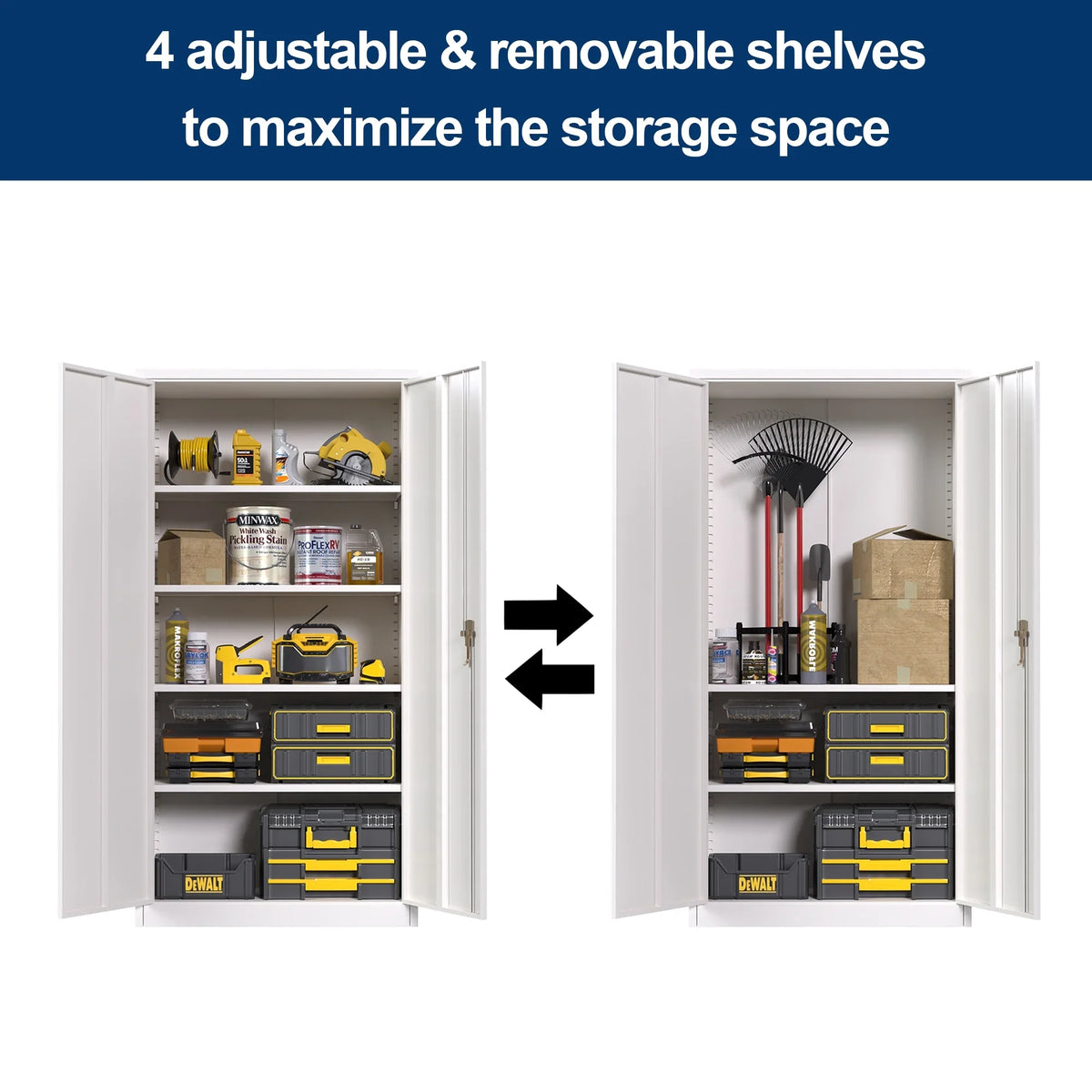 GAEANET 2 Door Metal Storage Cabinet with 5 Adjustable Shelves &Pegboard, 71" H"32" W"16" D Locking Steel Garage Cabinet, for Garage,Office,Home,Gym,School, File Cabinet,Assembly Required, Black