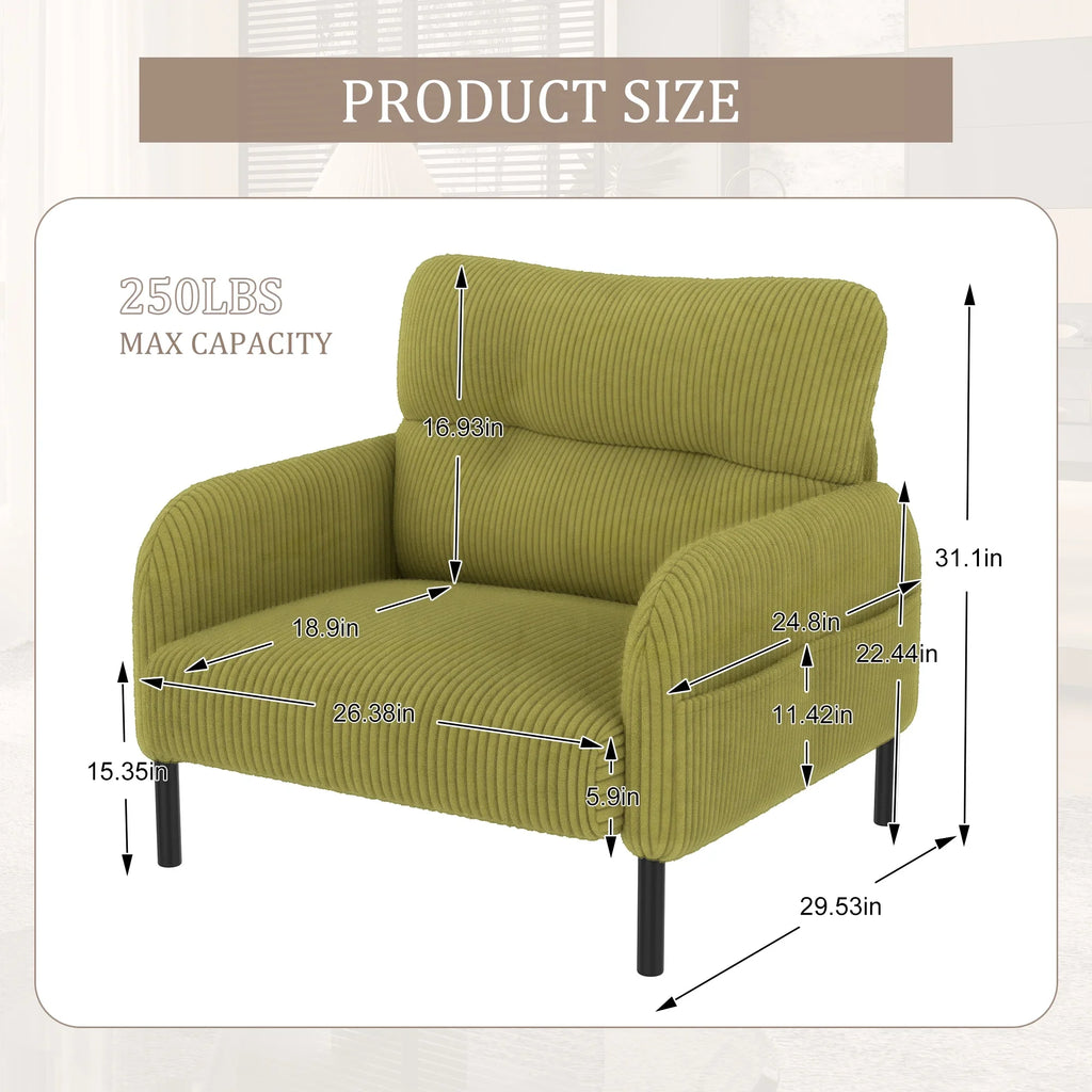 Modern Accent Chair,Armchair,Corduroy Fabric Sofa Chairs,Upholstered Armchair for Living Room,Bedroom,Office,Olive Green