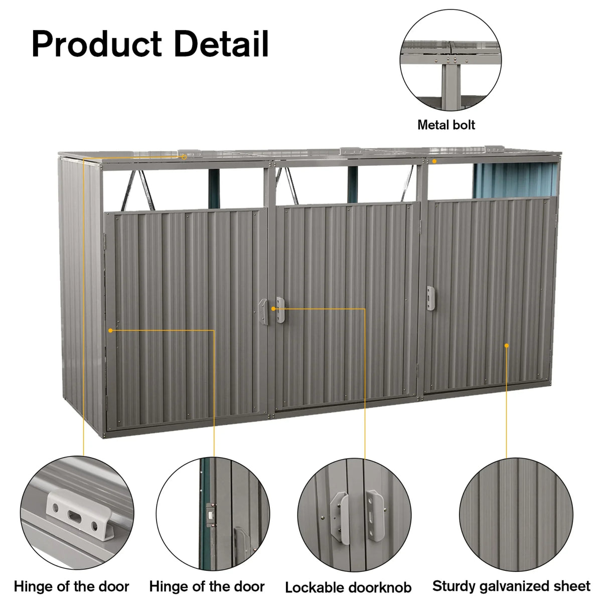 JXXRZ Metal Garbage Bin Shed for 2 Trash Cans with Lockable Doors and Lids,Galvanized Steel Garbage Bin Storage Shed for Garden Yard Lawn, Black