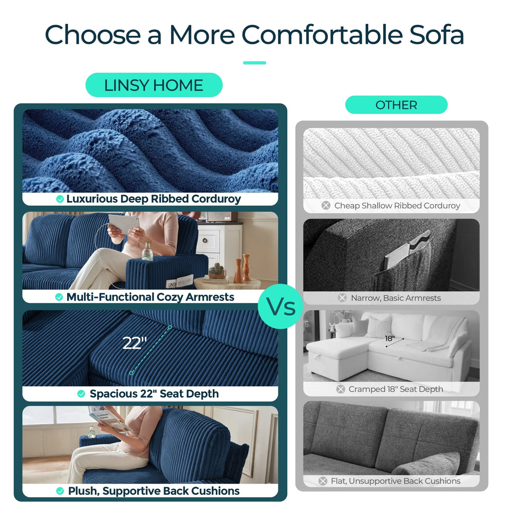 Linsy Home Storage Sectional Sleeper Sofa with Pull Out Bed, 9 Seat Modular Sectional Sofa with with USB & Cup Holder, Plush Corduroy Sectional Couches for Living Room, Green