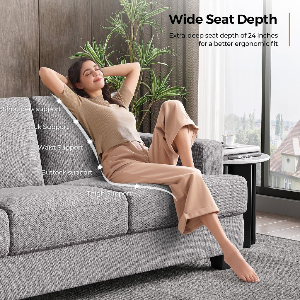 BLAZANT 3 Seater Sofa Oversize, 89" Extra Large Size Sofa Couch with Extra Deep Seats, Modern Loveseat Sofa, Comfortable Fabric, Easy to Install, for Living Room Apartment Lounge, Brown