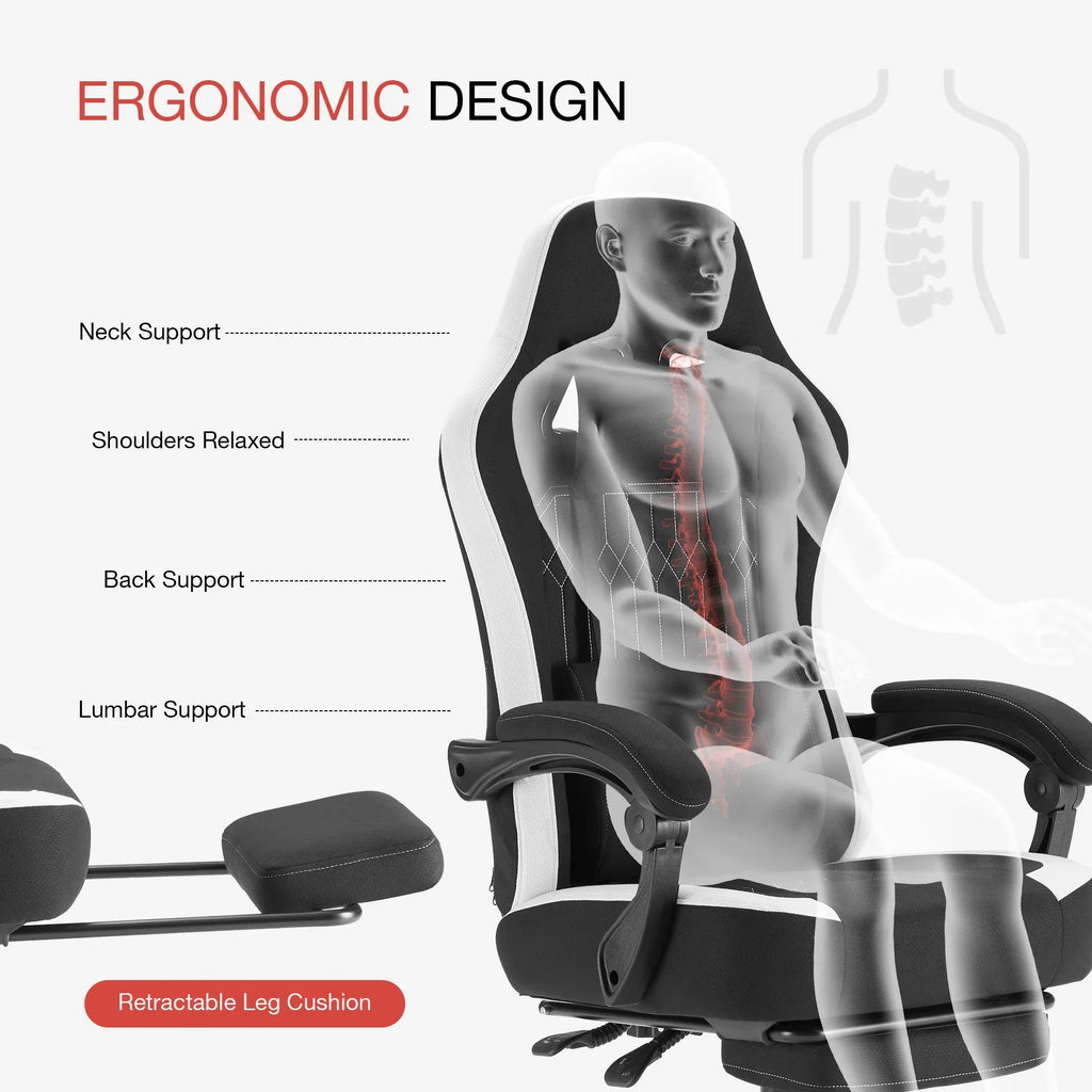 MCQ Ergonomic Swivel Gaming Chair with Headrest Lumbar Support for Home Office, Black and Grey