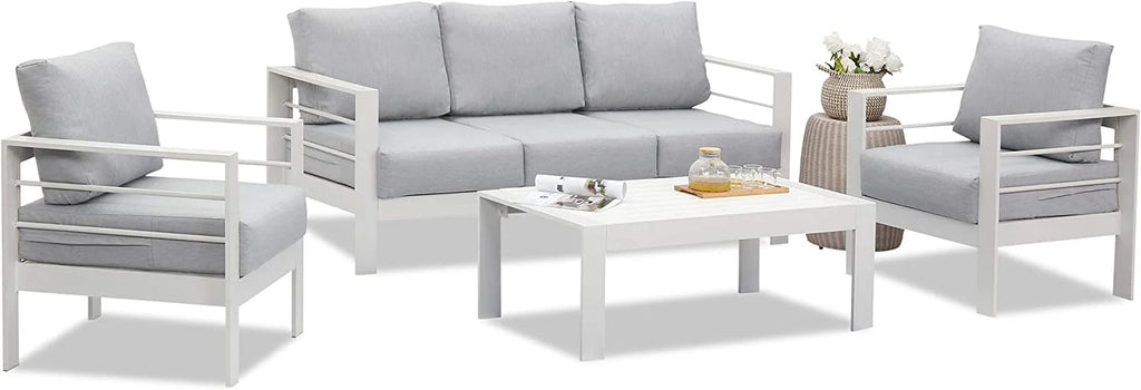 Superjoe Outdoor 3 Seats Patio Aluminum Sofa Furniture, Couch Gray Metal Chair with Cushions, Dark Grey