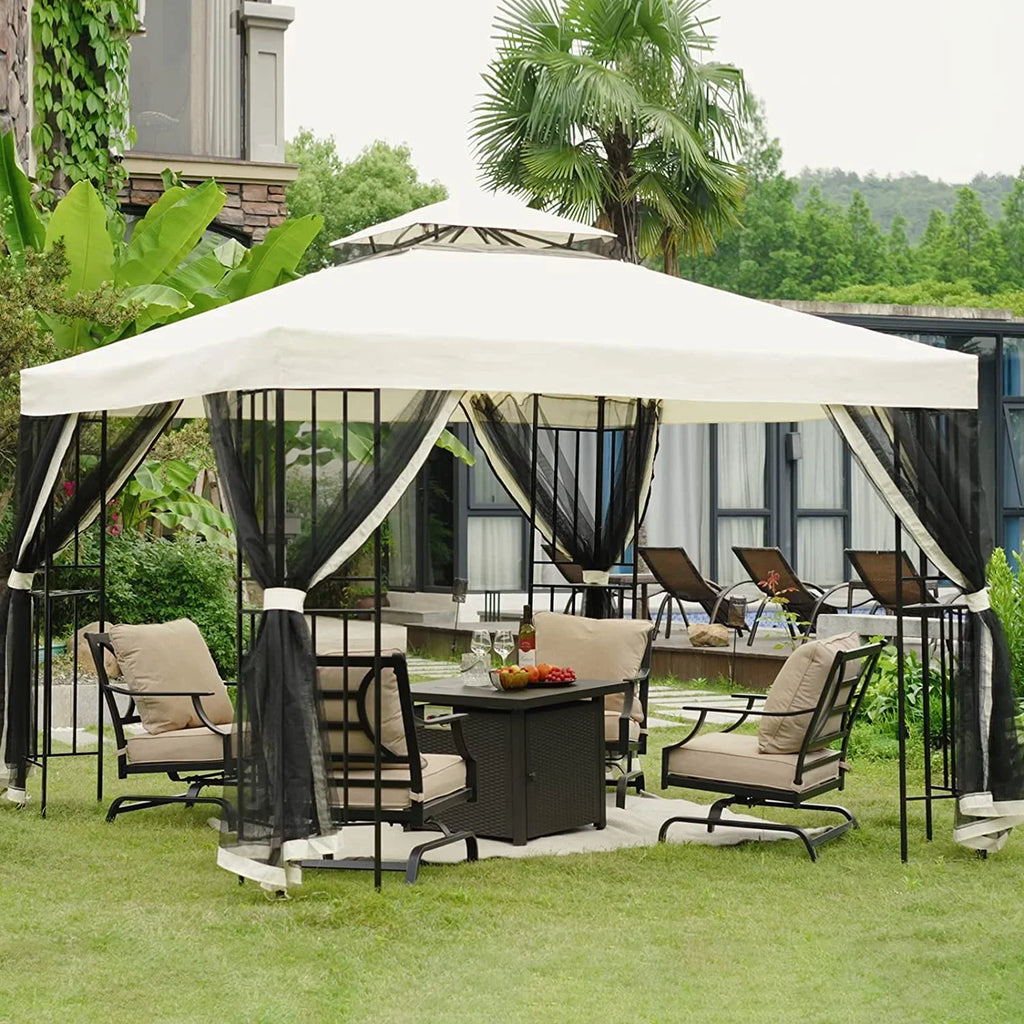 SIMENMAX 10x13 Ft Patio Gazebo,Outdoor Gazebo Canopy with Mosquito Netting and Curtains,Sturdy Soft Top Gazebo