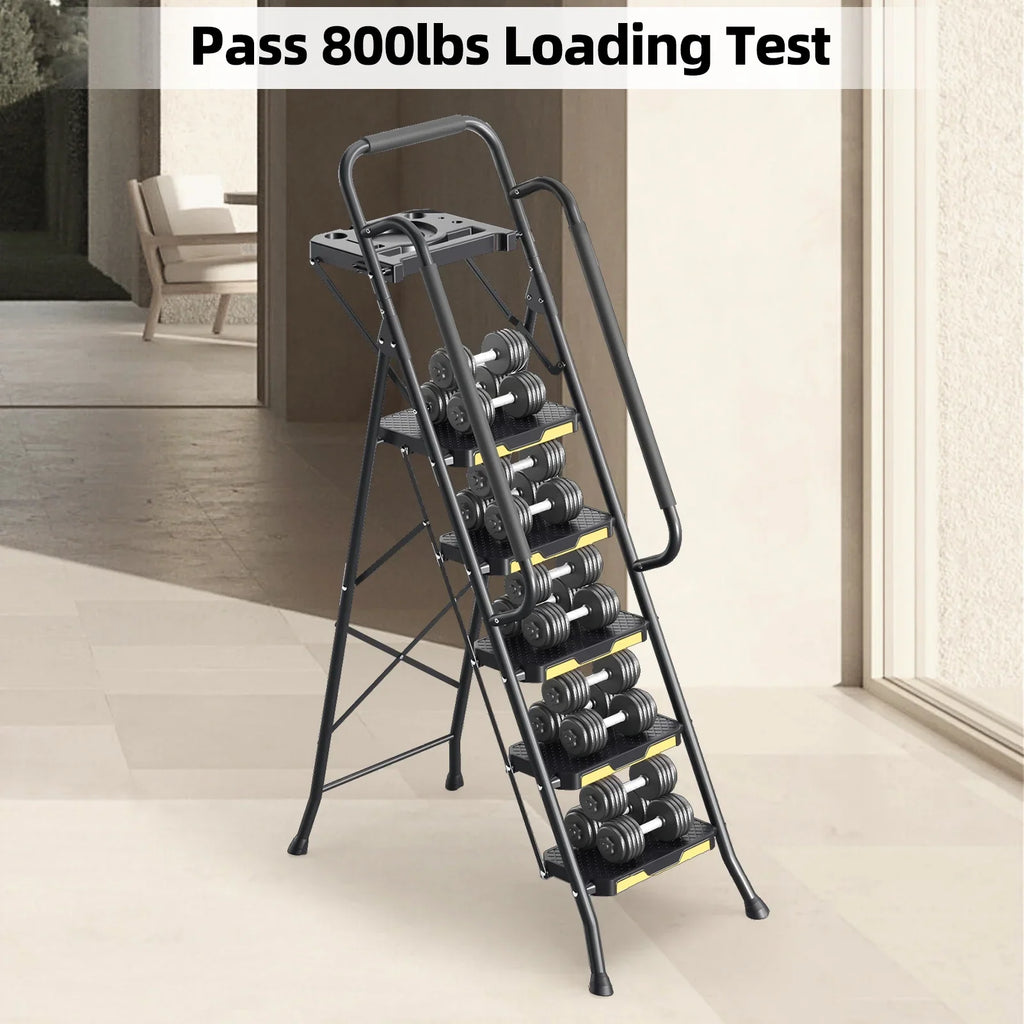 Kingrack 5 Step Folding Ladder for Adults, 800lbs Sturdy Steel Stool Ladder with Anti-Slip Pedal&Handrail&Tool Tray for Home Kitchen Office