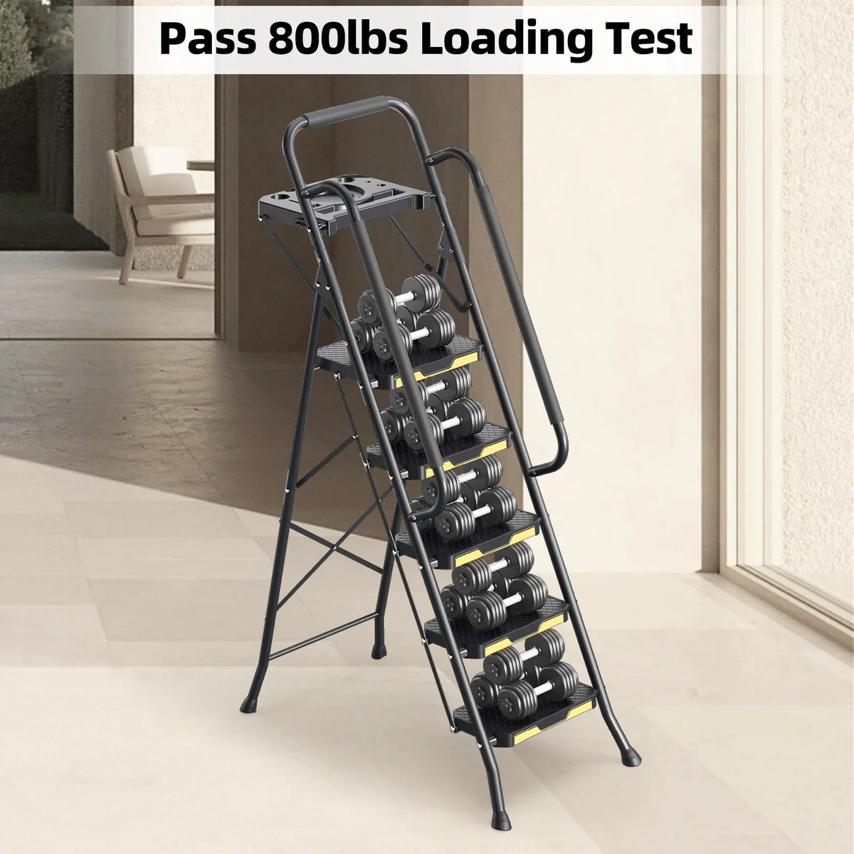 Kingrack 5 Step Folding Ladder for Adults, 800lbs Sturdy Steel Stool Ladder with Anti-Slip Pedal&Handrail&Tool Tray for Home Kitchen Office