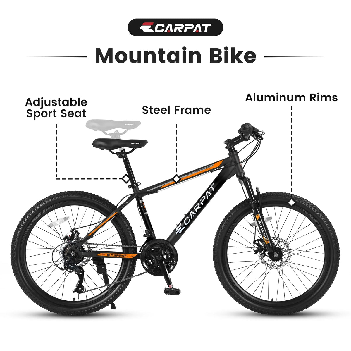 26 Inch Mountain Bike, Shimano 21 Speeds w/Mechanical Disc Brakes, High-Carbon Steel Frame, Suspension MTB Bikes Mountain Bicycle for Adult & Teenagers