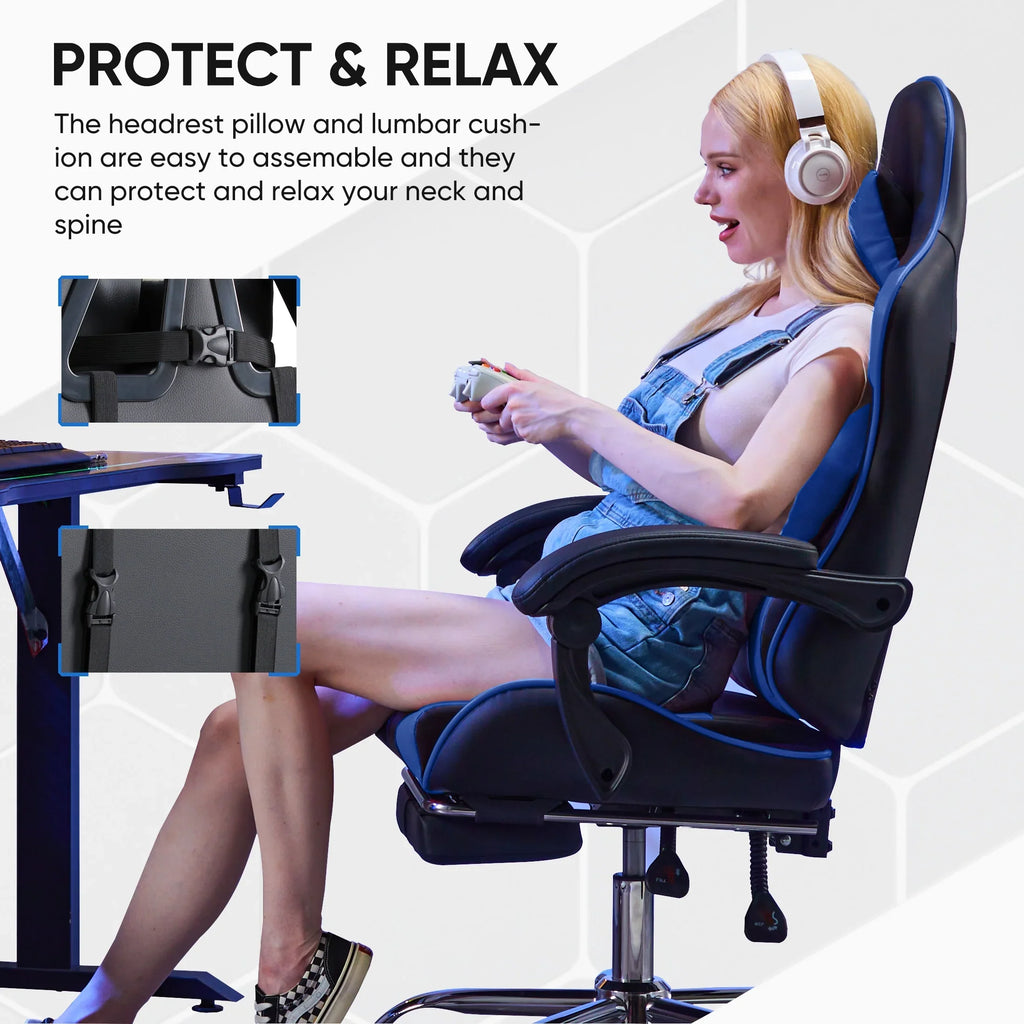 MCQ Ergonomic Swivel Gaming Chair with Headrest Lumbar Support for Home Office, Black and Grey