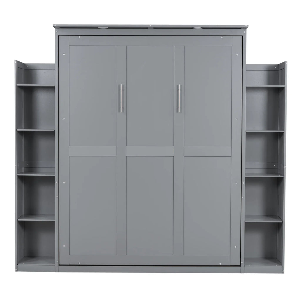 Harper & Bright Designs Full Size Murphy Bed with Shelves, Foldable Wall Bedframe w/Flexible Slats Support, Space-Saving Design, Can Be Folded Into Cabinet, White