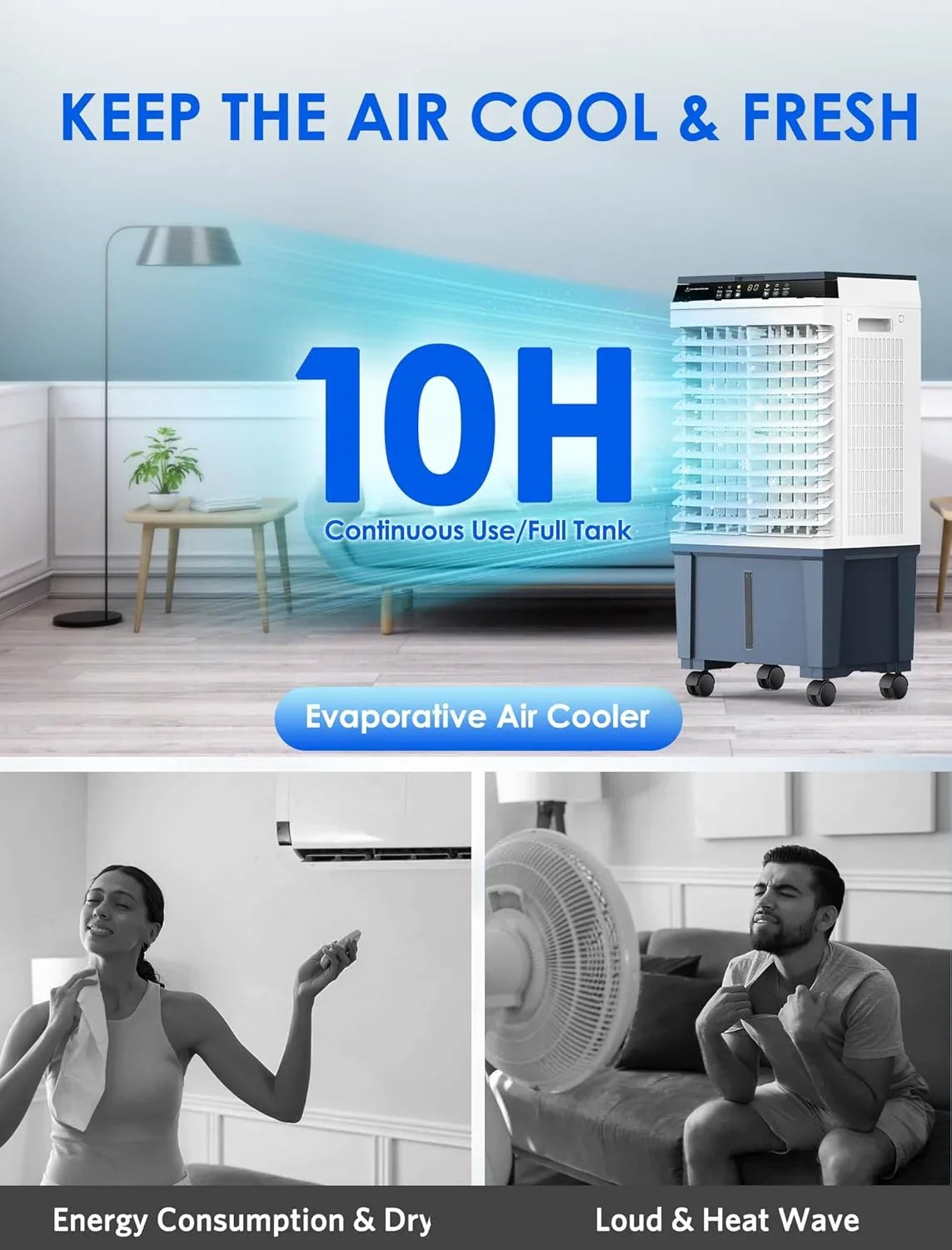 Air Choice Evaporative Air Cooler, 1800CFM Swamp Cooler with 12H Timer, Remote Control, 110" Oscillation & 5.3 Gal Water Tank, 4 Ice Packs, 3 Speeds, 3-in-1 Evaporative Cooler for Outdoor Indoor Use