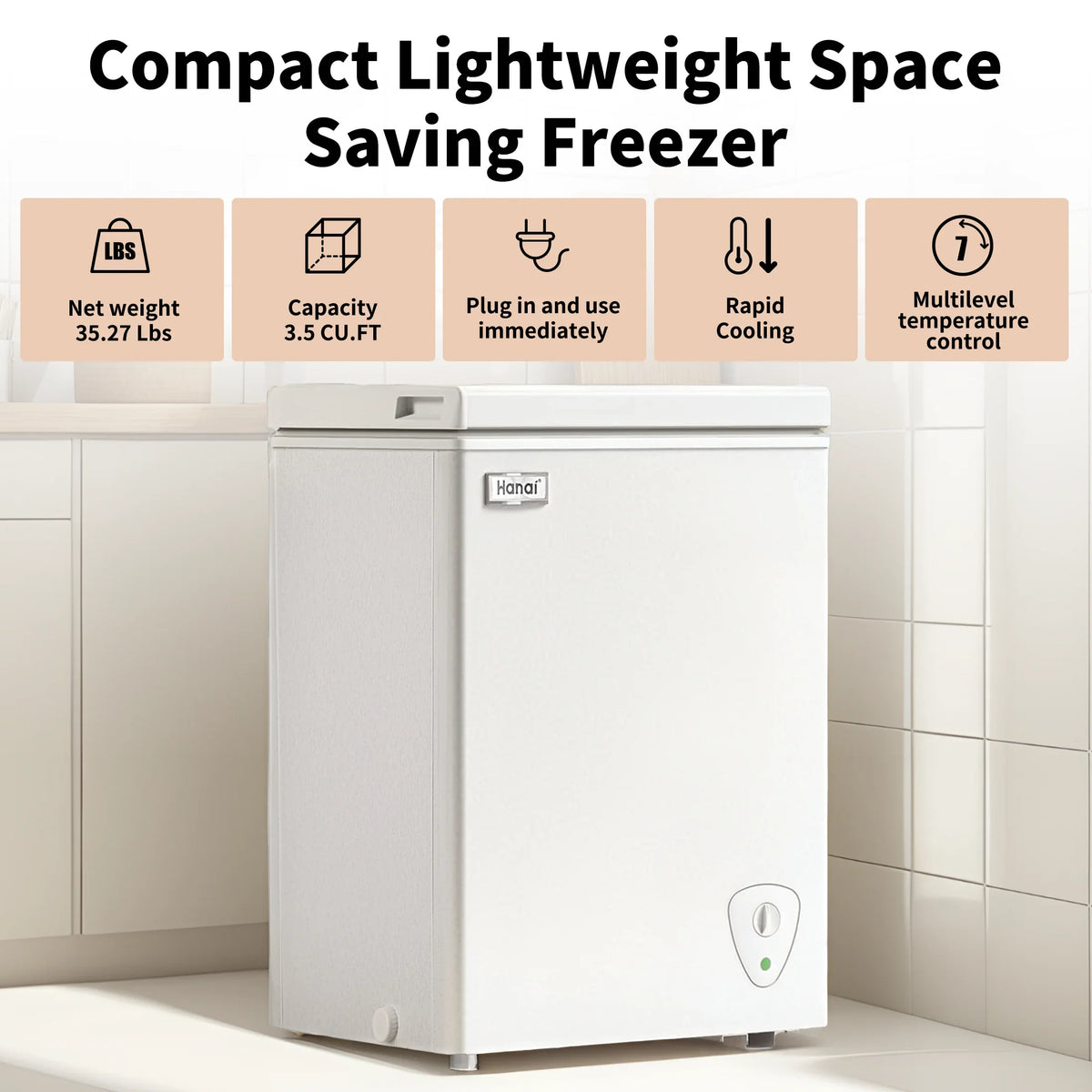 WANAI Chest Freezer 3.5 Cu.ft, Deep Freezer with Top Open Door,White