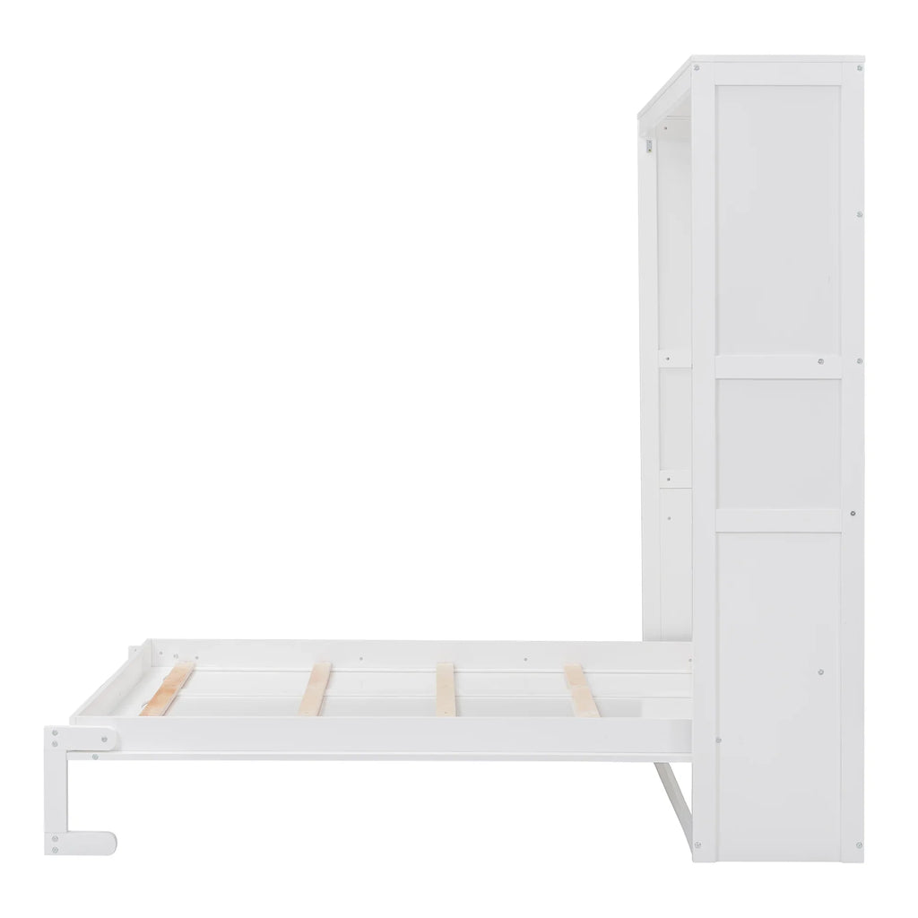 Harper & Bright Designs Full Size Murphy Bed with Shelves, Foldable Wall Bedframe w/Flexible Slats Support, Space-Saving Design, Can Be Folded Into Cabinet, White