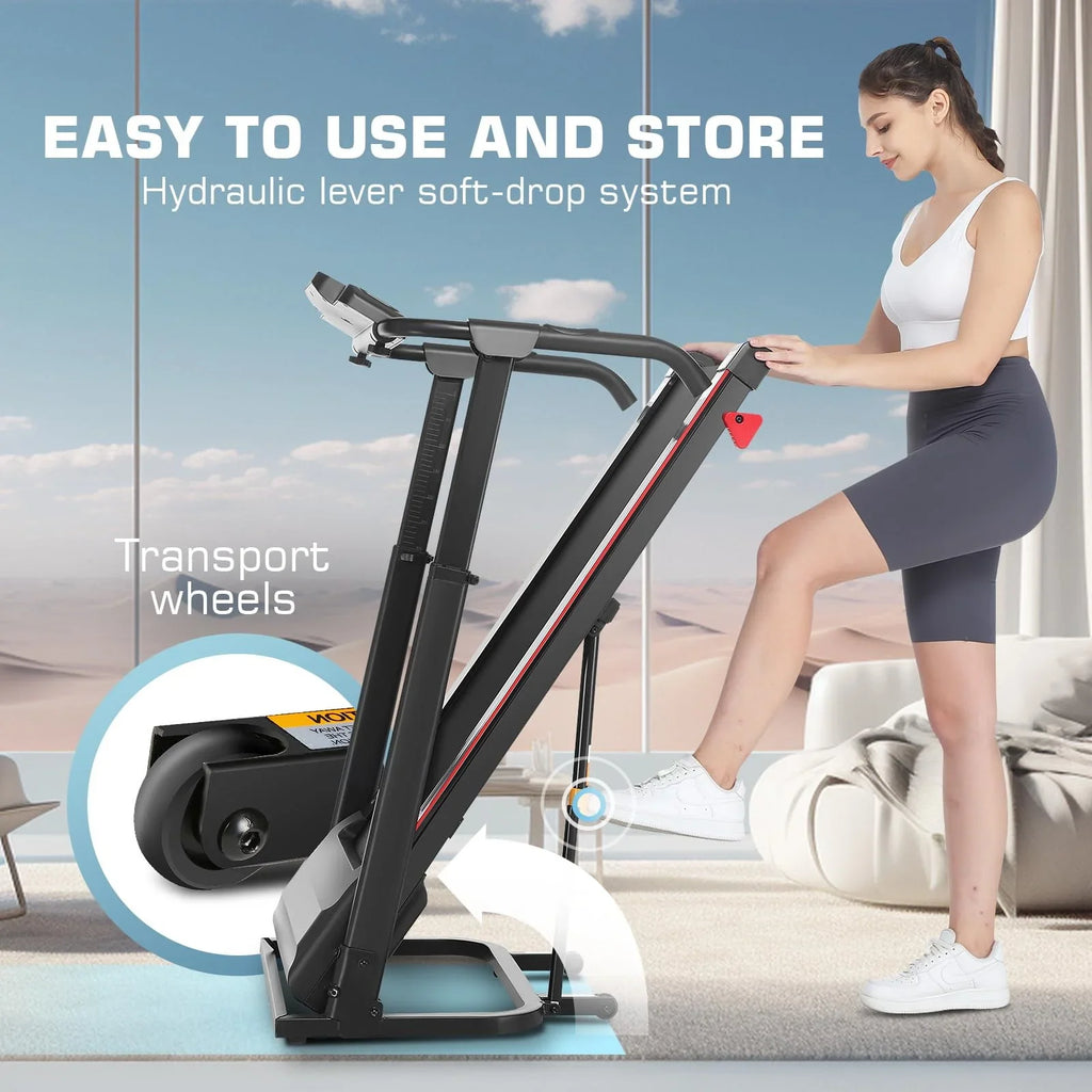 Folding Treadmill with Removable Desk, Foldable Treadmill with Adjustable Height, Treadmill 300lb Weight Capacity, White